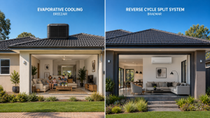 Sistema de refrigeración por evaporación instalado en una vivienda australiana situada en una zona de clima cálido y seco